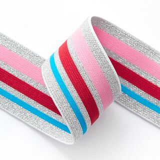 Gumová stuha Glitter [ 4 cm ] – stříbrná/růžová, 