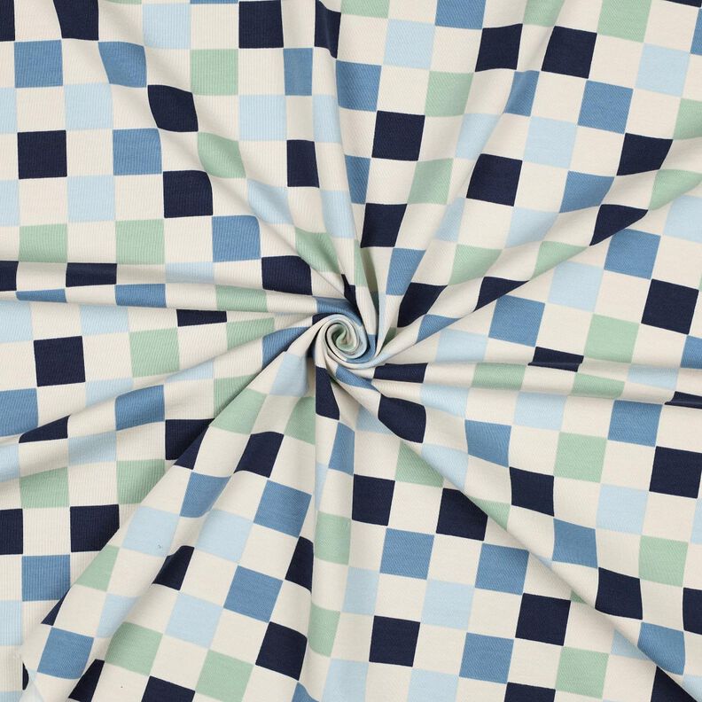 Bavlněný žerzej Károvaná | Poppy Fabrics – přírodni/modrošedá,  image number 3