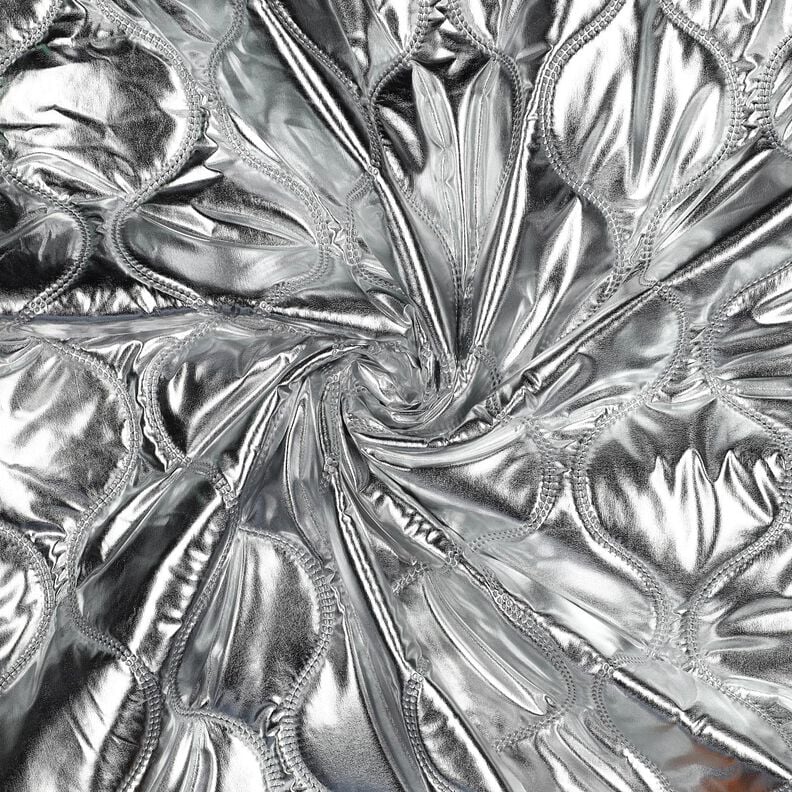 Prošívaná látka Hadí linie – stříbrná metalická,  image number 3
