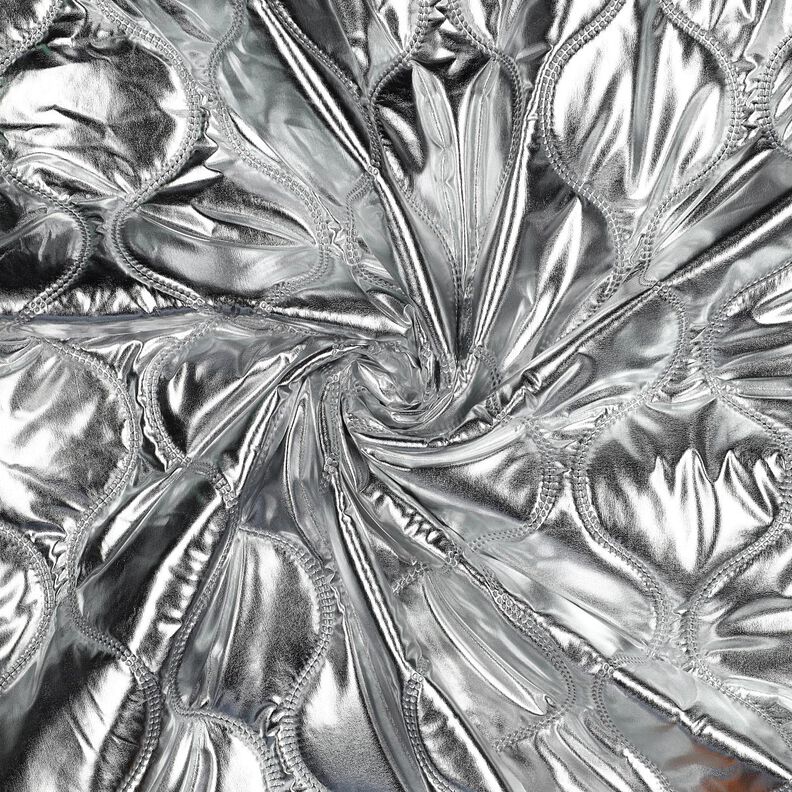 Prošívaná látka Hadí linie – stříbrná metalická, image number 3