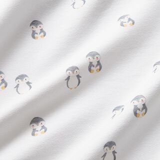 Bavlněný žerzej roztomilý tučňák digitální potisk – bílá, 