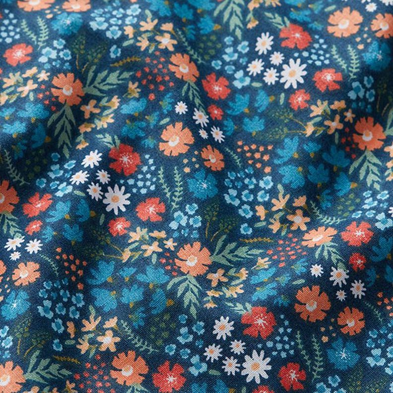 Organická bavlna popelín sladké květiny – oceánská modrá,  image number 2