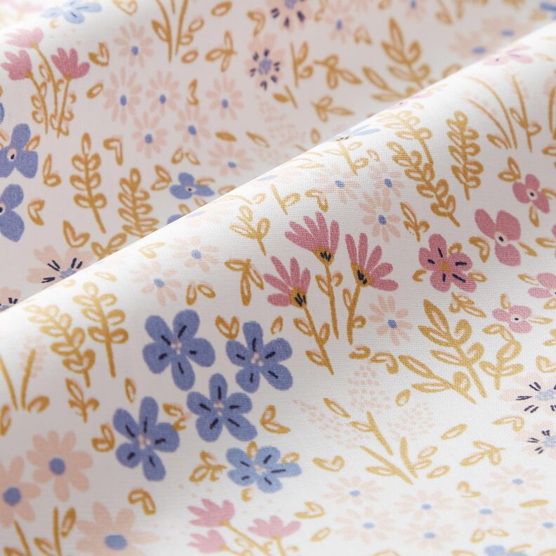 Povrstvená bavlna Barevná květinová louka – bílá/pastelově fialová,  image number 3