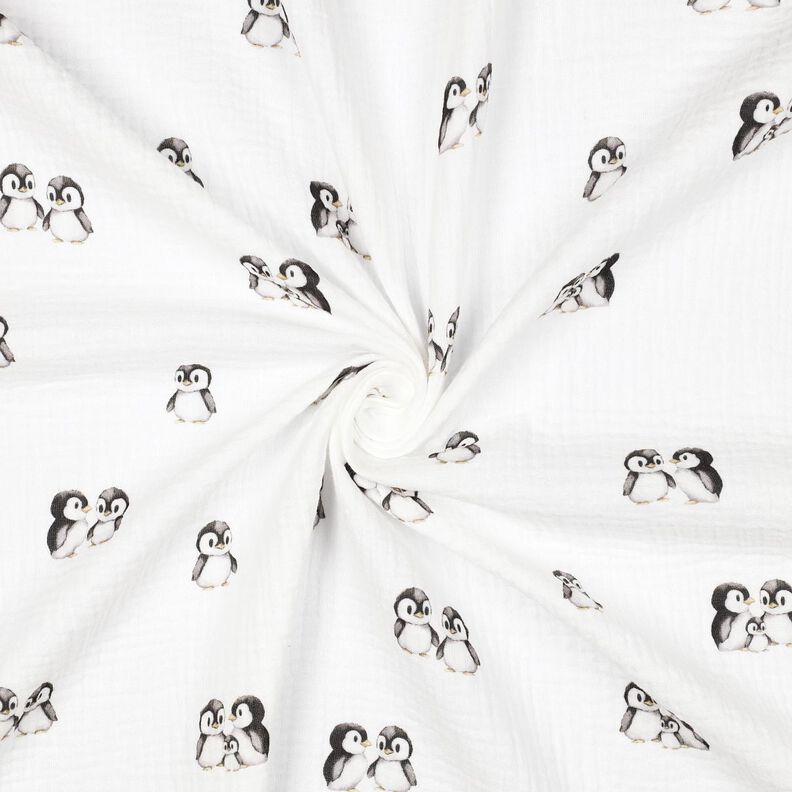 GOTS Mušelín / dvojitá mačkaná tkanina Tučňáci digitální potisk | Poppy Fabrics – slonová,  image number 3