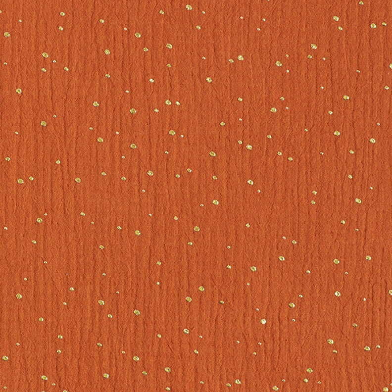 Bavlněný mušelín Rozptýlené zlaté tečky – terracotta/zlatá,  image number 1
