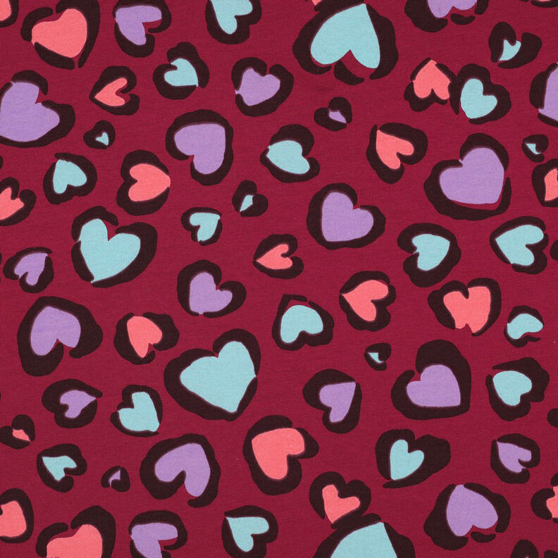 Teplákovina počesaná Barevná srdíčka | Poppy Fabrics – malinová,  image number 1