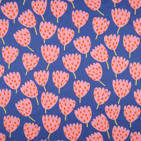 Bavlněný popelín Tulips – modrofialková/růžová, 