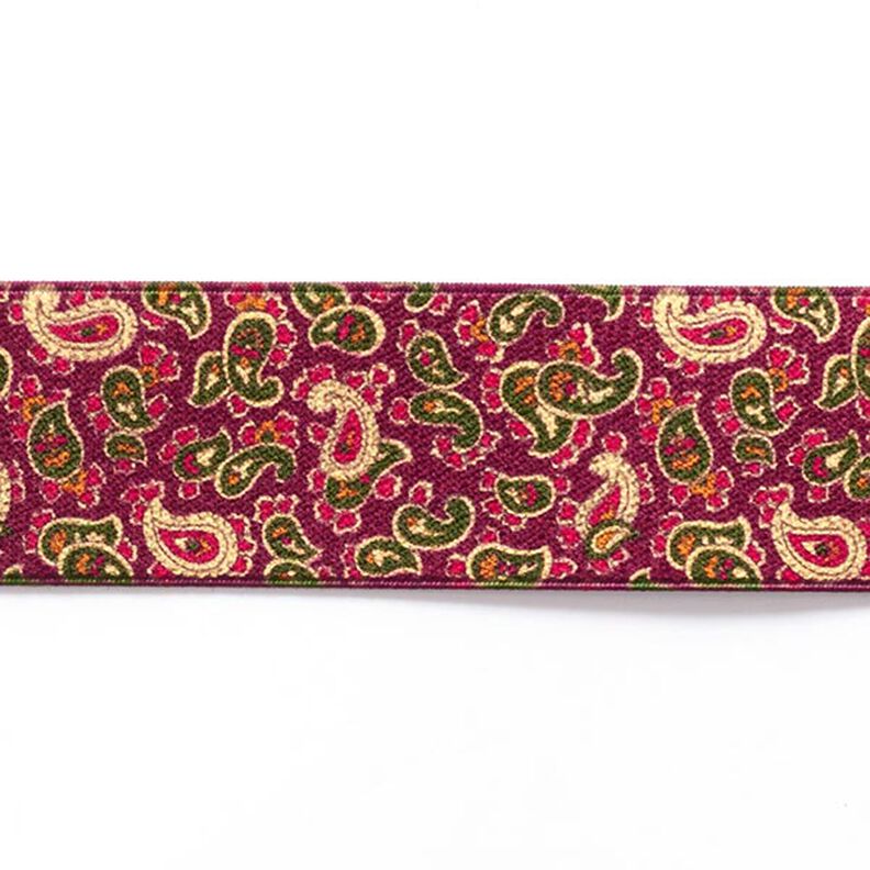 Gumová stuha Paisley [ 3,5 cm ] – malina/zelená,  image number 1