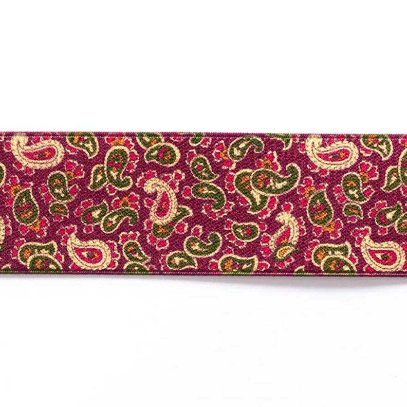 Gumová stuha Paisley  [ 3,5 cm ] – malina/zelená,  image number 1