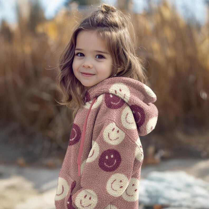 Plyš teddy Smajlíci | Poppy Fabrics – tmavě starorůžová/vlněná bílá,  image number 5