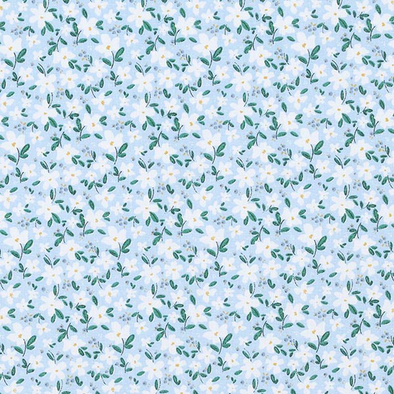 Organická bavlna popelín jemné květy – nebeská modrá,  image number 1