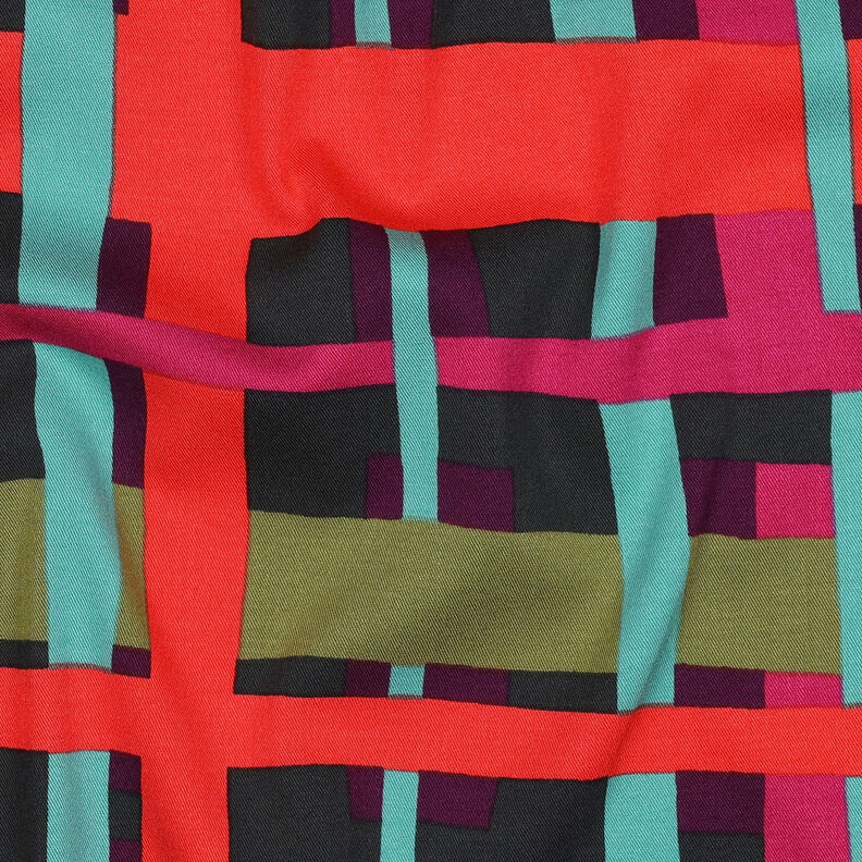 Viskózová látka stretch Line Layers | Nerida Hansen – merlot/oranžová,  image number 2