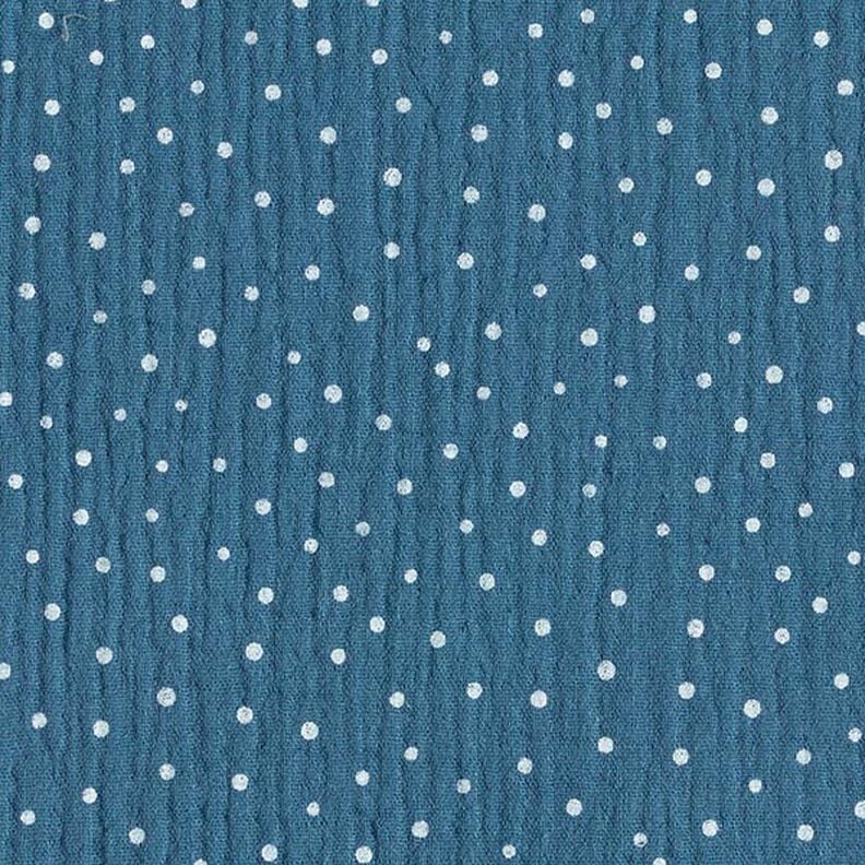 Mušelín / dvojitá mačkaná tkanina Puntíky – džínově modrá/bílá,  image number 1
