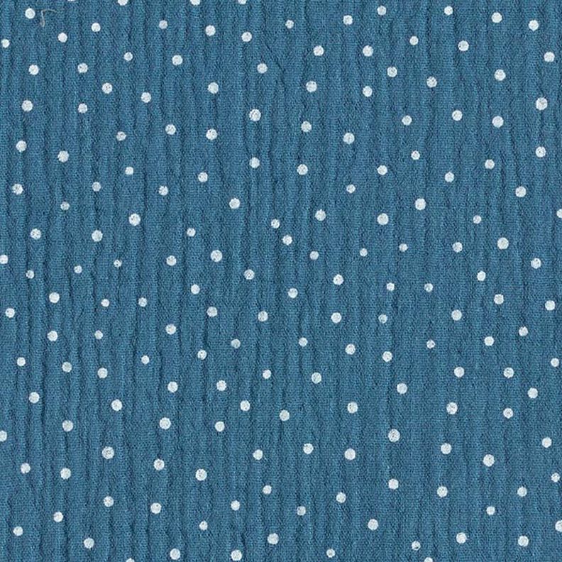 Mušelín / dvojitá mačkaná tkanina Puntíky – džínově modrá/bílá,  image number 1