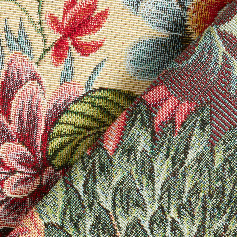 Dekorační látka Gobelín Velké květiny – světle béžová/červená,  image number 4