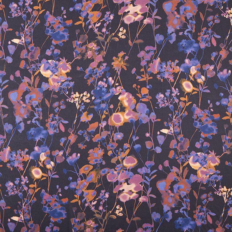 Směs viskózy avarelové květiny – noční modrá,  image number 1