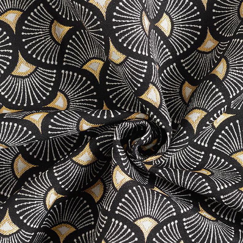 Dekorační látka Žakár Malé vějířky – černá/zlatá,  image number 4