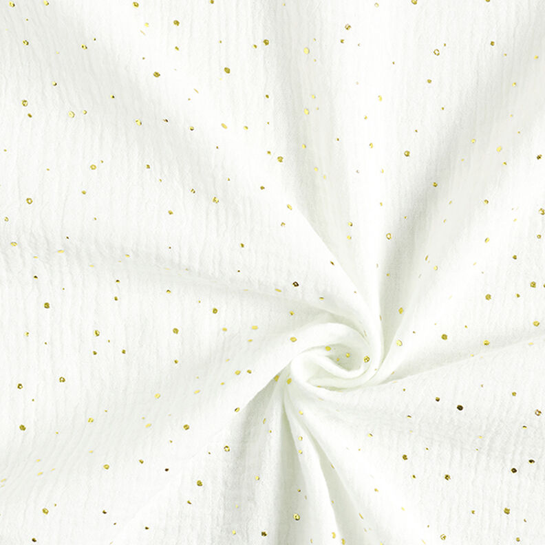 Bavlněný mušelín Rozptýlené zlaté tečky – bílá/zlatá,  image number 3