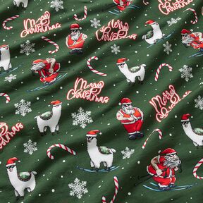 Francouzské froté letní teplákovina Santa Claus a lama | Glitzerpüppi – jedlově zelená/chili, 
