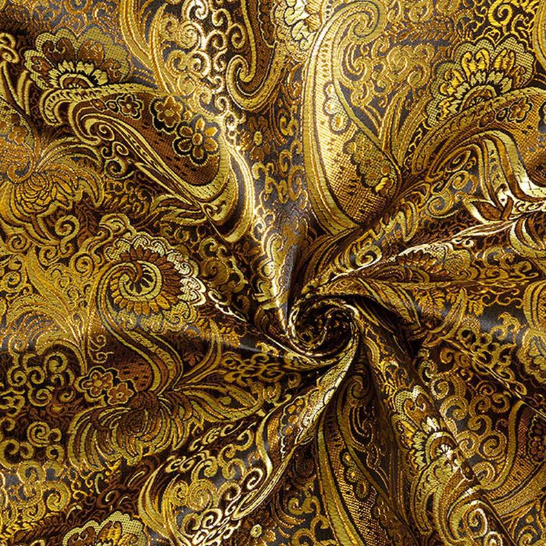 Oděvní žakár Metalický vzor paisley – zlatá/černá,  image number 3