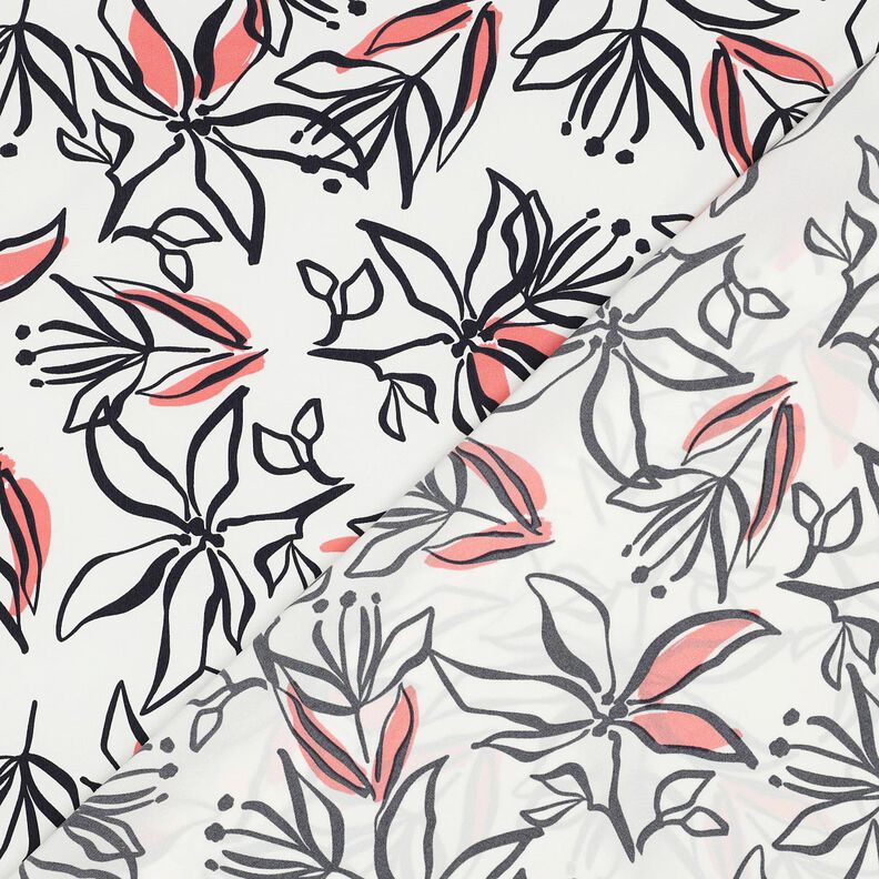 Lehká strečová tkanina s abstraktními liliemi – bílá/humrová,  image number 4