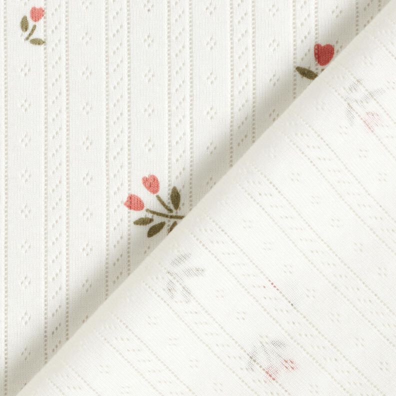 Ajour Bavlněný žerzej Tulipány – slonová kost, image number 4