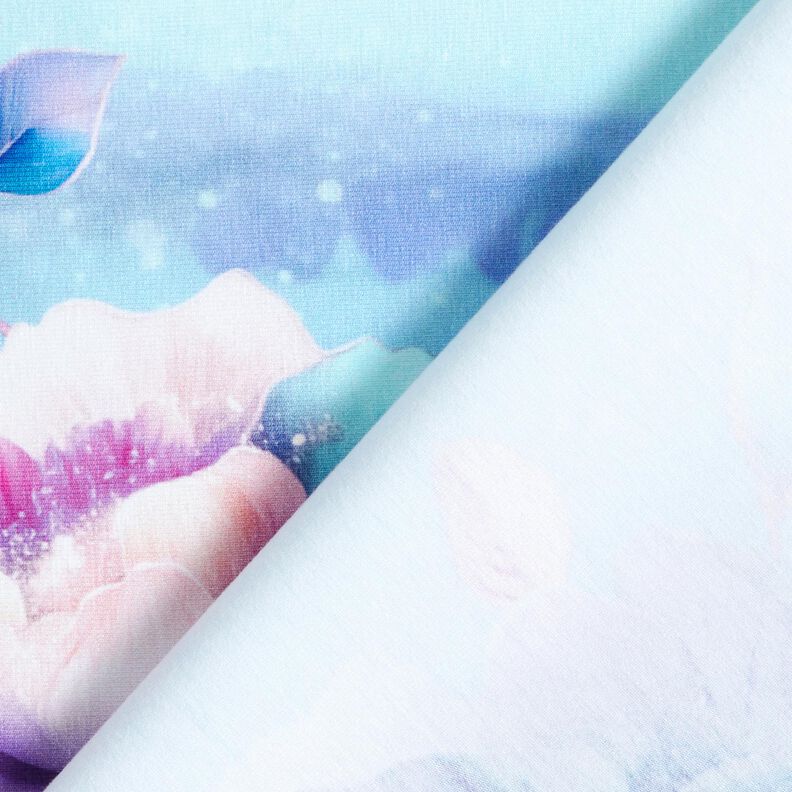 Bavlněný žerzej Letní květy | Glitzerpüppi  – nebeská modrá/levandulová,  image number 4