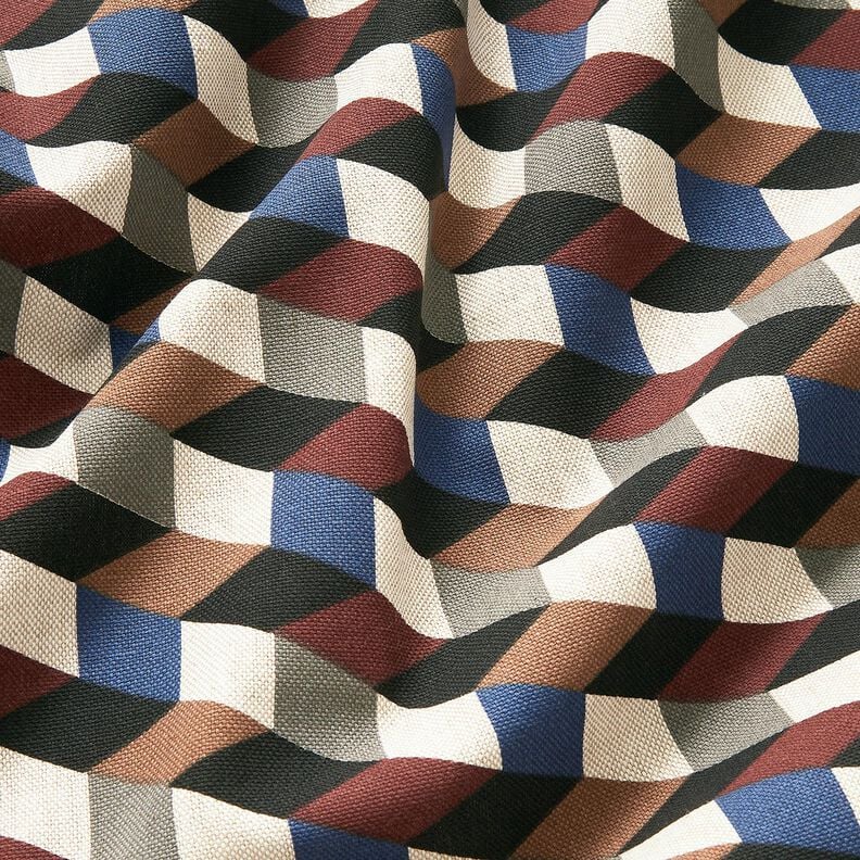 Dekorační látka Polopanama minimalistické kostky – přírodni/modrá,  image number 2