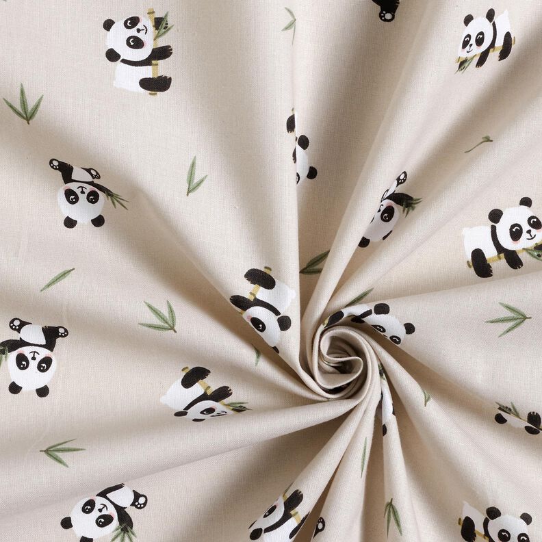 Bavlněná látka Kreton Roztomilý panda medvěd – přírodni, image number 3