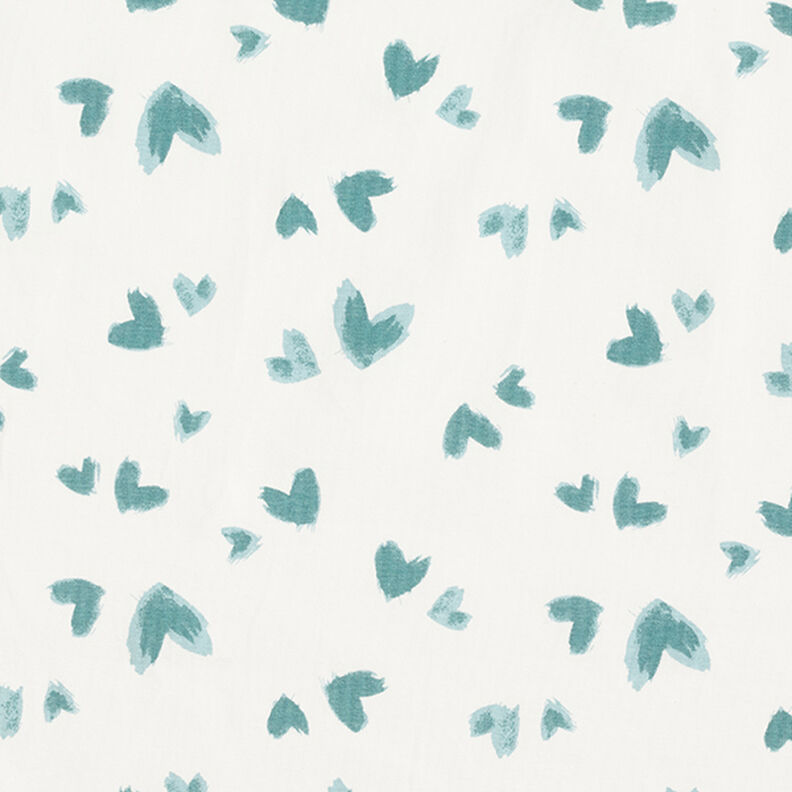 Bavlněný žerzej Malovaná srdce – vlněná bílá/rákosove zelená,  image number 1
