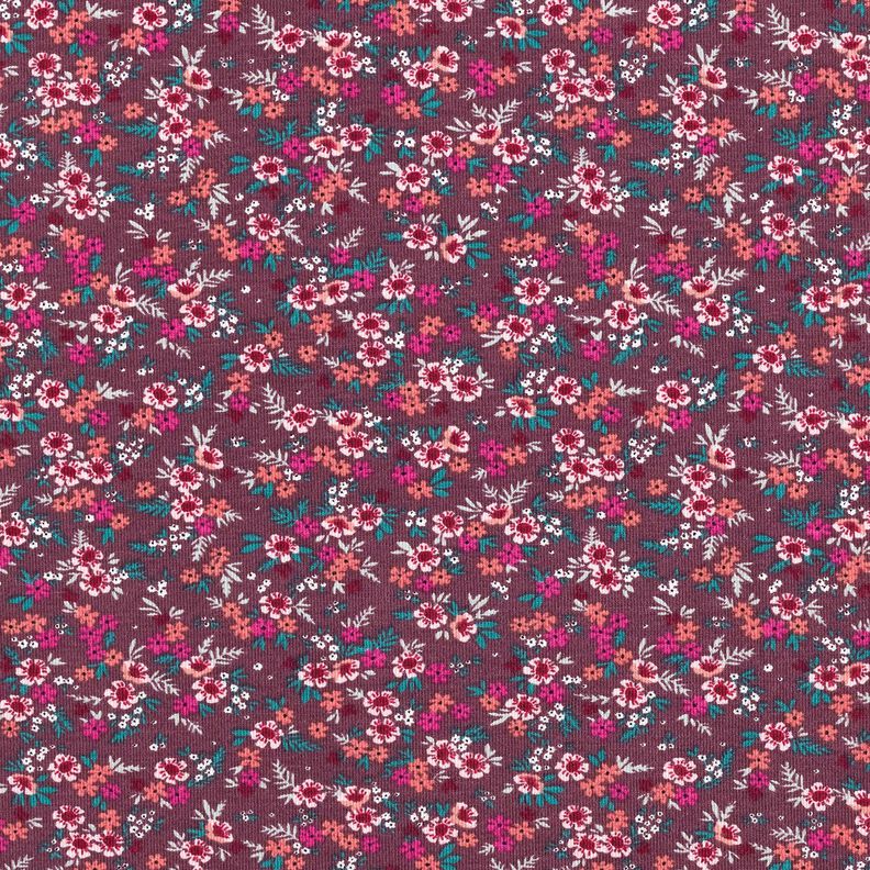 Bavlněný žerzej Moře květin – merlot/korálová,  image number 1
