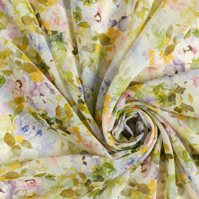 Šifón Moře recyklovaných květů – pastelově fialová/zelenkavá,  image number 3