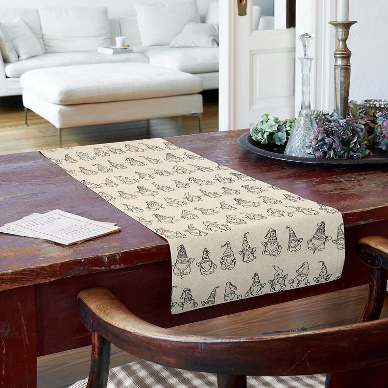 Dekorační látka Polopanama slavnostní trpaslíci – přírodni/černá,  image number 7