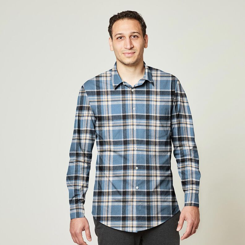 Bavlněný flanel Kostka – džínově modrá/černá, image number 6
