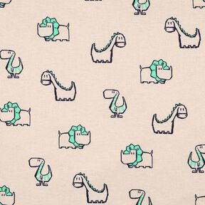 Bavlněný flanel Drzí dinosauři | Poppy Fabrics – přírodni/smaragdově zelená, 
