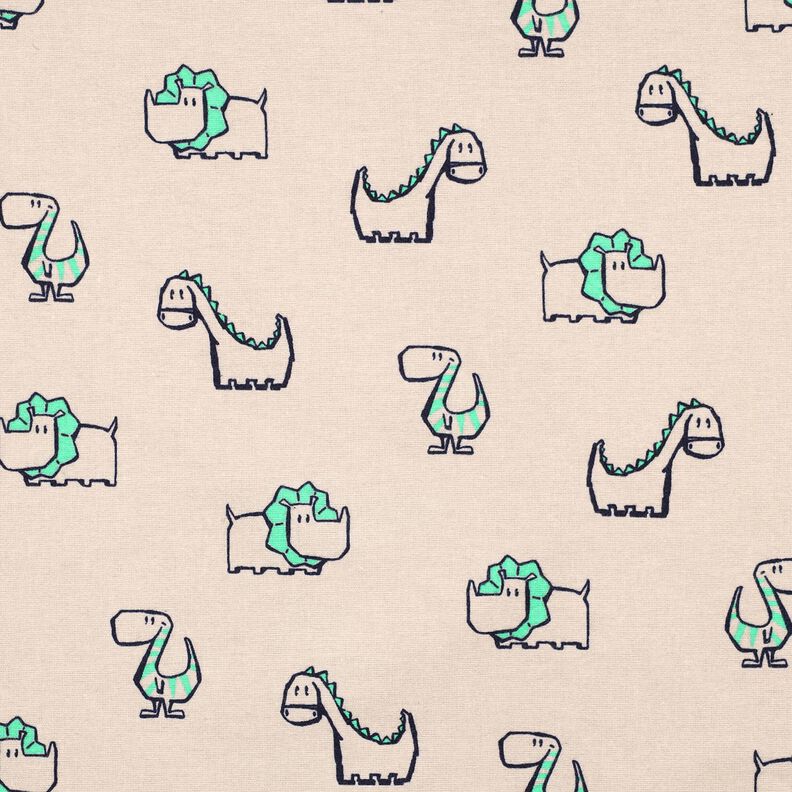 Bavlněný flanel Drzí dinosauři | Poppy Fabrics – přírodni/smaragdově zelená, image number 1