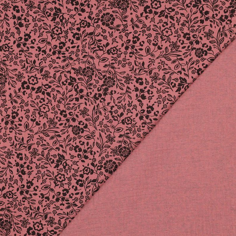 Mušelín / dvojitá mačkaná tkanina Dvoubarevné květy | Poppy Fabrics – tmavě starorůžová/černá, image number 4
