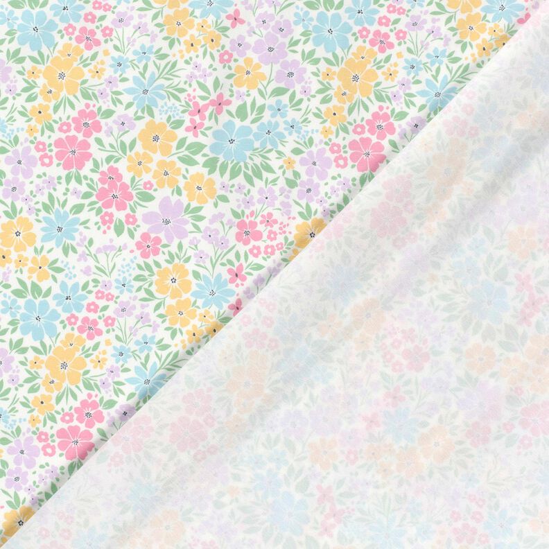 Bavlněný žerzej Jemná květinová louka – slonová kost/pastelove šeříková, image number 4