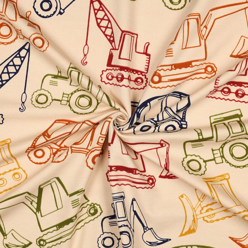 Francouzské froté letní teplákovina Stavební stroje | Poppy Fabrics – béžová/namornicka modr,  image number 3