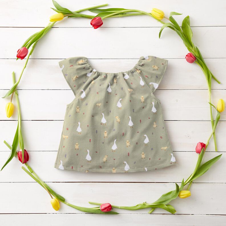 GOTS Bavlněný popelín roztomilé husy a kuřátka | Poppy Fabrics – šedobéžová,  image number 5