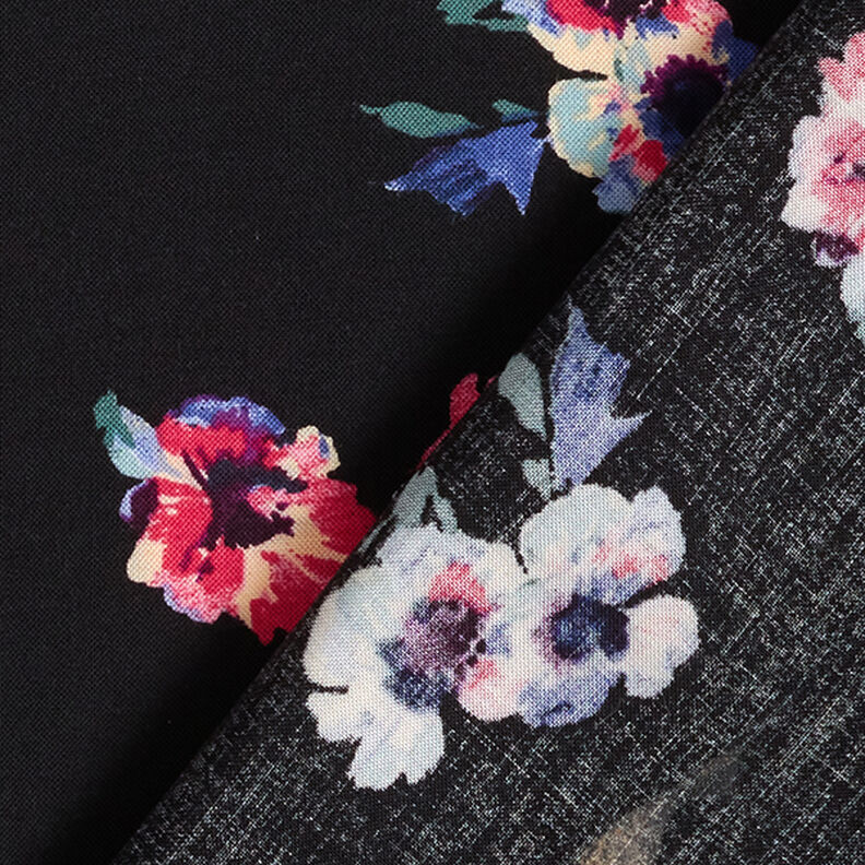 Viskózová tkanina s květinovou malbou – černá,  image number 4