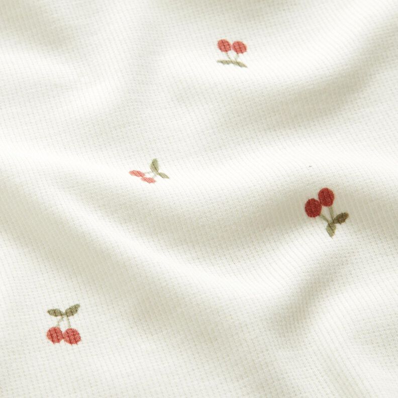 Žebrovaný žerzej Malé třešně – vlněná bílá,  image number 2