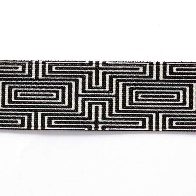 Gumová stuha Labyrint  [ 3,5 cm ] – černá/bílá,  image number 1