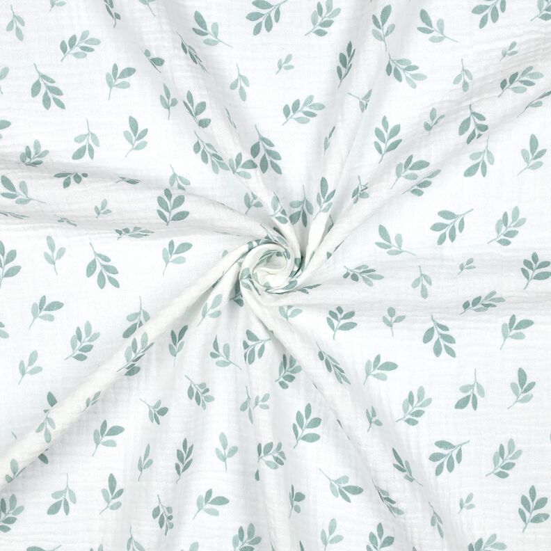 Mušelín / dvojitá mačkaná tkanina Větvičky | Poppy Fabrics – bílá/rákosove zelená,  image number 3