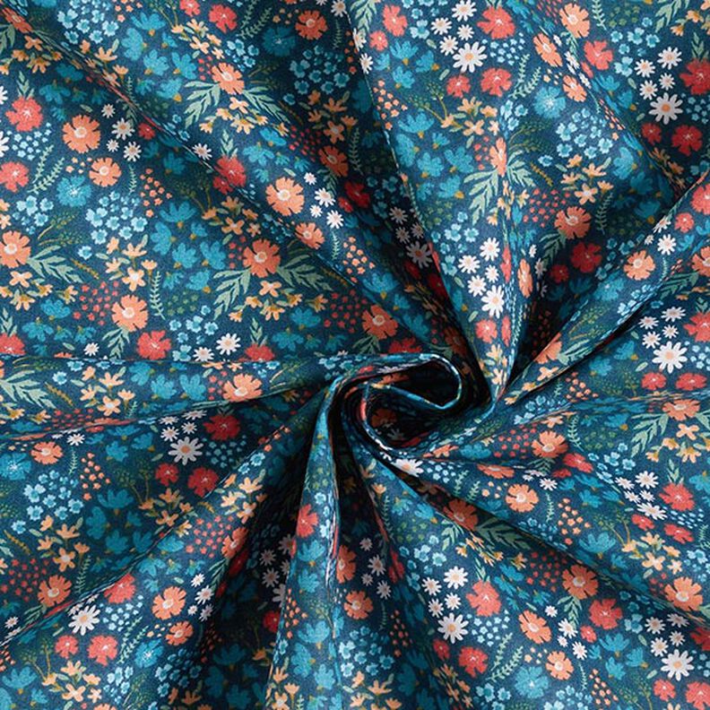 Organická bavlna popelín sladké květiny – oceánská modrá,  image number 3