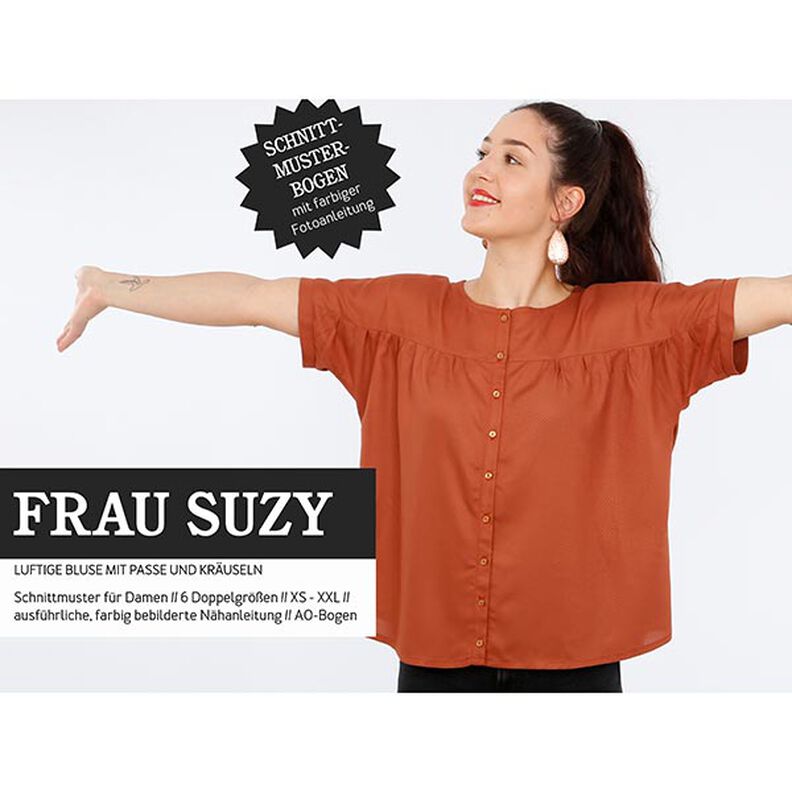FRAU SUZY – volná halenka s krátkým rukávem a záhybky, Studio Schnittreif  | XS -  XXL,  image number 1