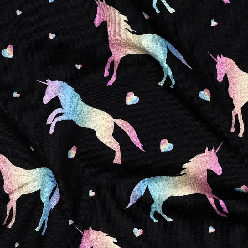 Bavlněný žerzej Duhoví jednorožci digitální potisk | Poppy Fabrics – černá,  image number 2