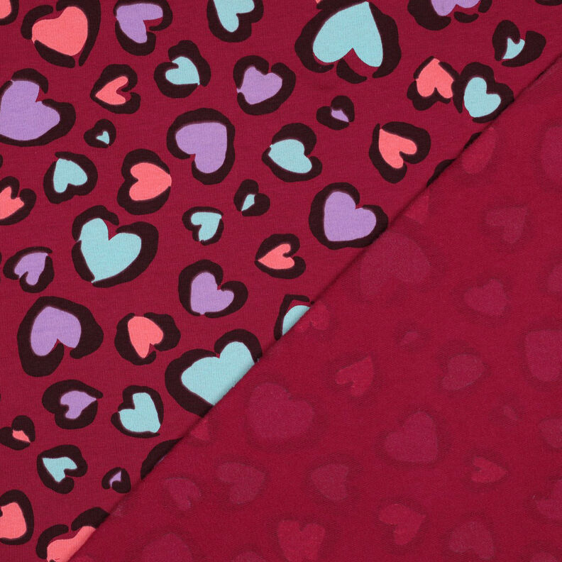 Teplákovina počesaná Barevná srdíčka | Poppy Fabrics – malinová,  image number 4