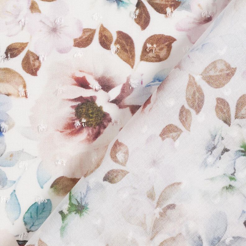 Viskózová tkanina Dobby akvarelové květiny – kremová,  image number 4
