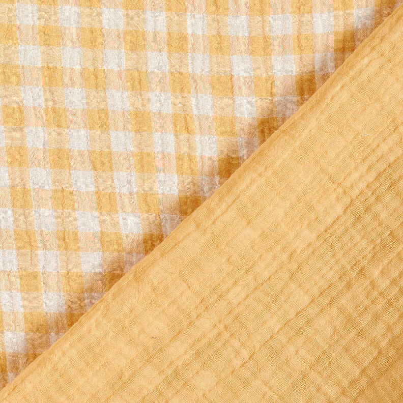 Mušelín / dvojitá mačkaná tkanina Károvaná příze Vichy – starozlatá/bílá,  image number 1